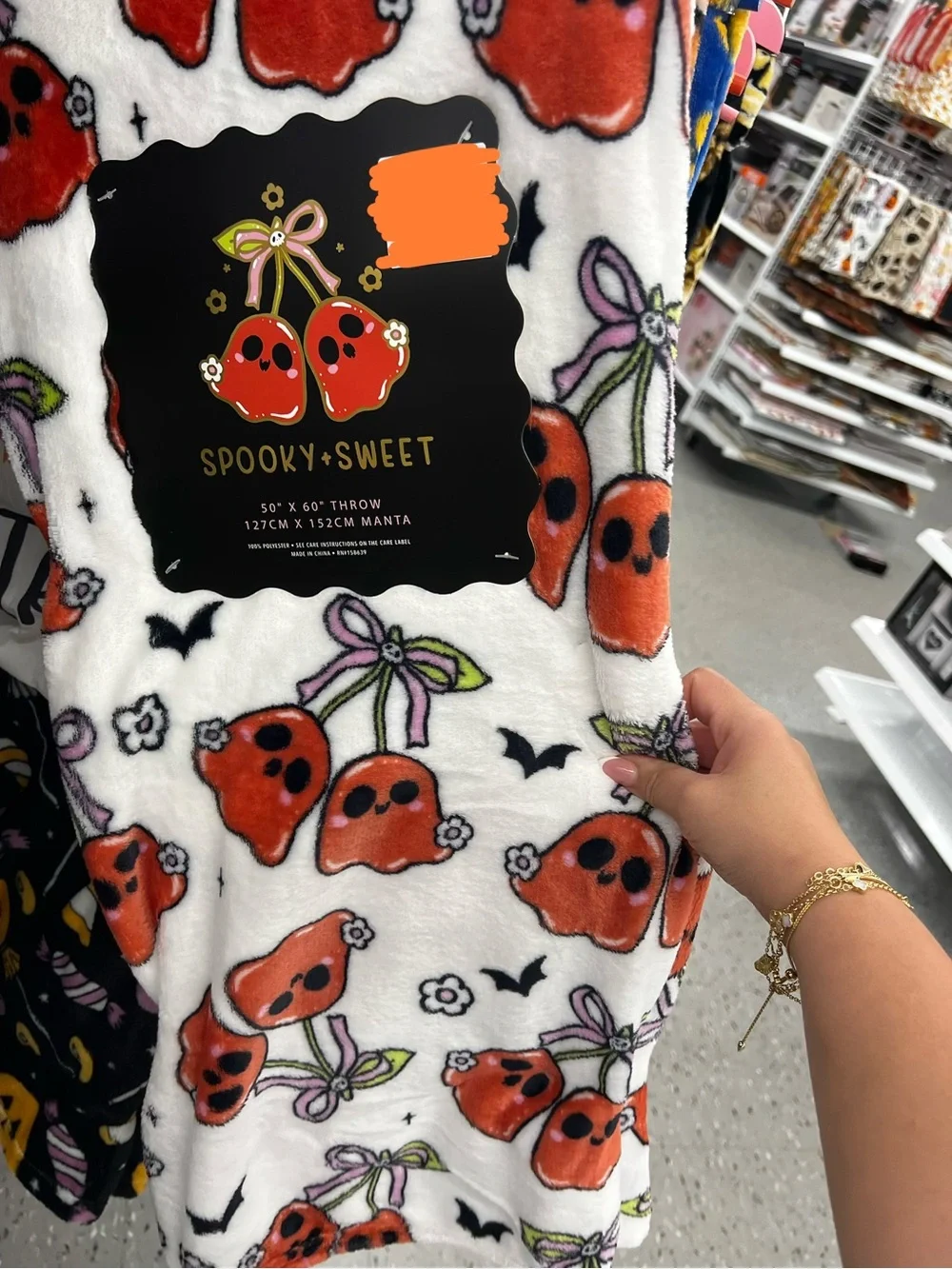 White Plush Throw Blanket with bow Ghost Cherries